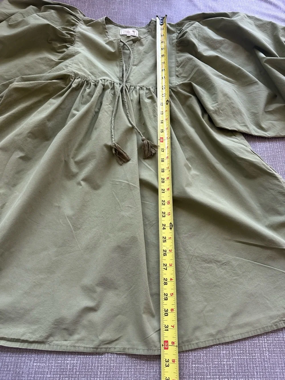 Millie Resort & Travel Olive Green Puff Sleeve Babydoll Dress Medium - Picture 11 of 14